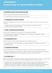 Arbeitsblatt Evaluierung von Social-Media-Kanälen